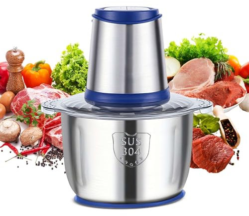 Hachoir Électrique avec Bol Acier Inox 5L, 500W Hachoir a Viande Electrique, 2 Niveaux de Vitesse, Acier Inoxydable 304 de Qualité Alimentaire, Robot Cuisine pour Viande Légumes et Fruits