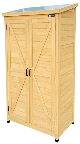 AXI Hugo Gartenschrank aus Holz in Braun | Geräteschrank/Geräteschuppen für den Garten mit 3 festen Ablagen | 85 x 52 x 174 cm