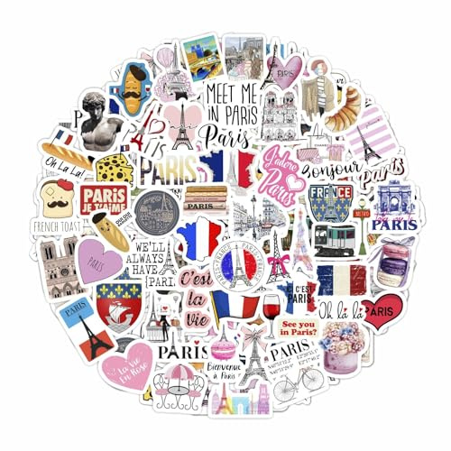 Paris Sticker Set – Perfekt für Ästhetische Deko Inspiriert von Paris, Gestalten Sie Ihren Raum mit Eiffelturm und Frankreich Stickern