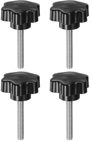 QUARKZMAN 4 Stück Rändelschrauben mit Sterngriff M8 x 52mm x 46mm Sterngriffschraube Kunststoff Knopf Edelstahl 304 Gewindebolzen Klemmschraube Sterngriffmutter Klemmknopf für Maschine