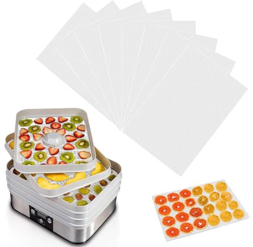 8 Pezzi Fogli Disidratatore in Silicone, Rete per Essiccatore di Frutta,Riutilizzabile Cottura a Vapore Stuoia a Rete,Tappetino da Forno Antiaderente in Silicone, per Essiccatore Alimenti, 39 * 28cm