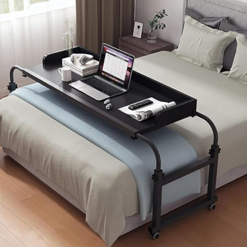 überbetttisch Auf Rollen,small Mobile Rolling Standing Desk Rollen Holz Rolltisch Höhenverstellbar Betttisch Klappbar Schwenkbar(Color:Schwarz+)