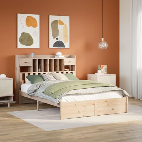 qohoio Massivholzbett mit Regal ohne Matratze Bett Mit Stauraum Massivholzbett Holzbett Bettgestell 140x190 cm Kiefer - 3322411