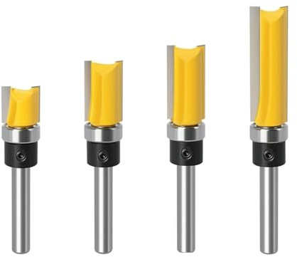 1/4 Uds 6mm/6,35mm vástago brocas rebajadoras y rebajadoras hoja plantilla patrón poco rodamiento 1/2 fresa de extremo recto for carpintería diámetro 12,7mm(4Pcs 6mm Shank)