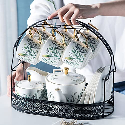 Juego de té de cerámica, juegos de té de cerámica, juego de café de China, juego de té, juego de té para adultos, juego de té de porcelana inglés vintage de 15 piezas, juego de taza de café y platillo