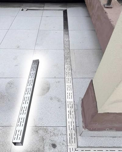 Drainage Channel Metal Channel Drain Cover with Removable Grate, Trench Liner Drainage System, Outside Deck Water Drain Pipe, Bathroom Floor Trough Guttering Sink(15x5cm (5 7/8 X 2))