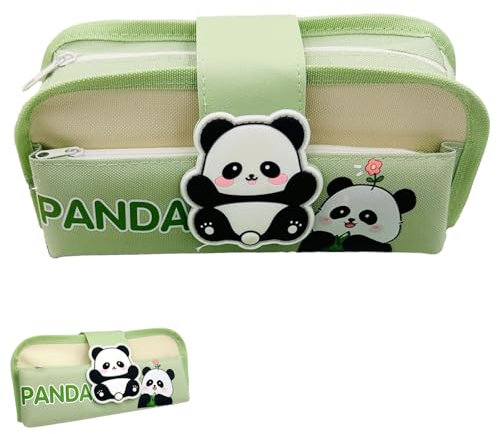 Panda Federmäppchen, Federmäppchen, Federmäppchen Kinde, Federmäppchen Mit Panda Design, Große Kapazität, Schreibwaren Organizer, Ideal für Schule, Büro und Unterwegs, Schüler und Erwachsene (Grün)