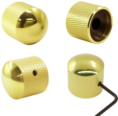 BokWin 4Pcs Metal Guitar Knobs Glod Dome Speed Control Knobs with Allen Keys for Electric Guitar Bass, 5.5mm Bore Diameter, Sturdy Metal Build & Smooth Rotation Design