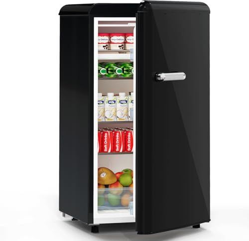 Devoko Frigorifero da 75 l con congelatore in nero, frigorifero retrò (Fridge/Refrigerator) con 2 ripiani in vetro, scomparto per verdure e controllo della temperatura, funzionamento silenzioso per