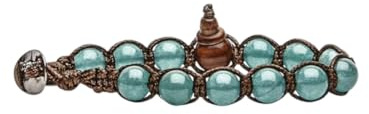 Bracciale Tamashii Originale Tibetano BHS900-215 in Giada Verde Lago Naturale, Gioiello Unisex con Calabash in Legno e Bottone in Metallo – Misura Regolabile, 1 Giro