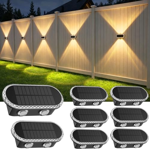 Aplique Solar Exterior, Lampara Solar Exterior Jardin, Arriba y Abajo, 8pk | 3 colores, IP65 impermeable, encendido y apagado automático, resistente a todo tipo de clima, ideal para jardín, muro y cerca