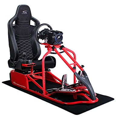 Speedmaster PRO Zero-Flex Racing Simulator Cockpit, SIM Racing Cockpit Rennsimulations-Stuhl mit Lenkrad- & Pedalablage Rot (Race Weave Anthrazit)