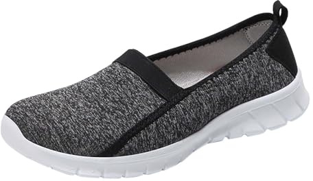 Seniorer skor dam – slip-skor dam sommar enfärgade joggingskor mjuk sula sportskor lätta promenadskor, ventilerande fritidsskor, moderiktiga sneakers, ortopediska, svart, 38 EU