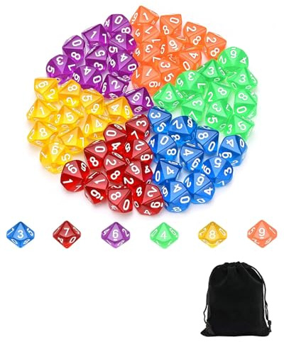 LOZTBUE 60Pcs Dados Poliédricos, Dados de rol PoliédricoDados D10 de 10 Caras, Dados Acrílicos para D&D/RPG/MTG Juegos de Mesa, con 1 Bolsa de Almacenamiento