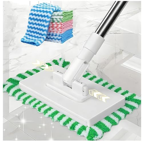 Automatic Cloth-Changing Mini Mop with 10 Reusable Cloths,360° Rotating Head Extendable Handle Mop Snap Grip Compatible with Towels & Disposable Wipes for Floor Bathroom Kitchen Wall Cleaning