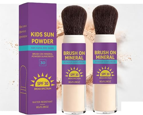Polvo solar mineral para niños, SPF 30, protector solar natural, apto para todo tipo de piel, impermeable, ligero y transpirable, 2 unidades