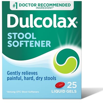 Dulcolax Stool Softener Laxative Liquid Gel Capsules, Gentle Constipation Relief for Hard, Dry Stools, Docusate Sodium 100 mg, 25 Count