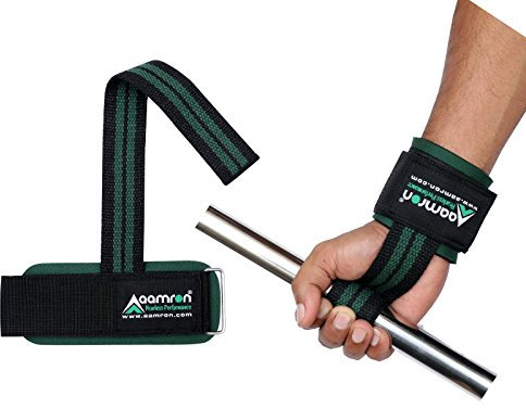 Aamron ® Weight Lifting Training Gym Straps Hand Bar Wrist Support Wraps WLS-PSA (Black/Green)