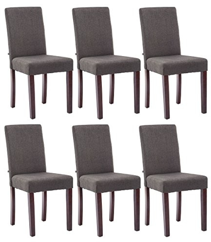 CLP Set De 6 Sillas De Salón Comedor Ina Acolchadas En Tela I Juego de 6 Sillas De Sala con Base De Madera, Color:Gris Oscuro, Color del Marco:Cappuccino