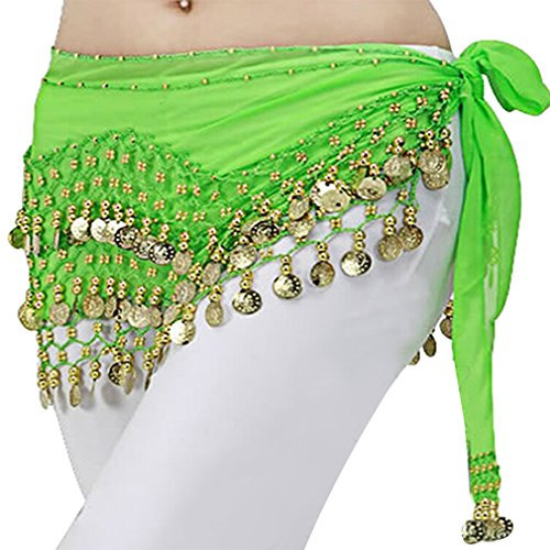 XueXian(TM) Damen Bauchtanz Hüfttuch Rock Gürtel mit Münzen Tanztuch(Grün)