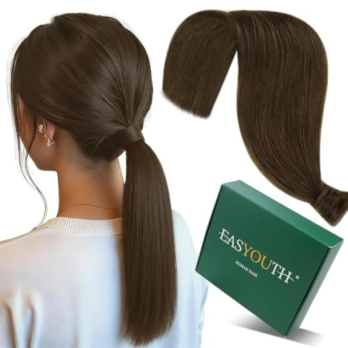Easyouth Braune Haarverlängerung, Echthaar, Pferdeschwanz, Extensions, Naturhaar, Dunkelbraun, Pferdeschwanz, Extensions, Echthaar, 30 cm, 70 g