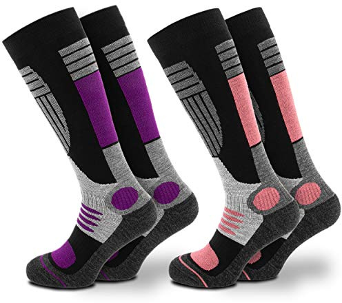 Occulto 2 paia di CALZE SCI per DONNA, Calde CALZE TERMICHE per SPORT INVERNALI, CALZE SPORTIVI TERMICI per DONNA 35-38 1 Paia Viola | 1 Paia Rosa