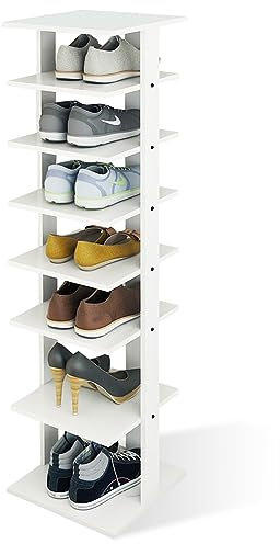 COSTWAY Scarpiera a 7 Ripiani, Scaffale Portascarpe in Legno con 2 Ripiani di Diverse Altezze, Scaffale Portaoggetti Multifunzione per Ingresso Soggiorno Camera da Letto, 28,5x25,5x110 cm (Bianco)