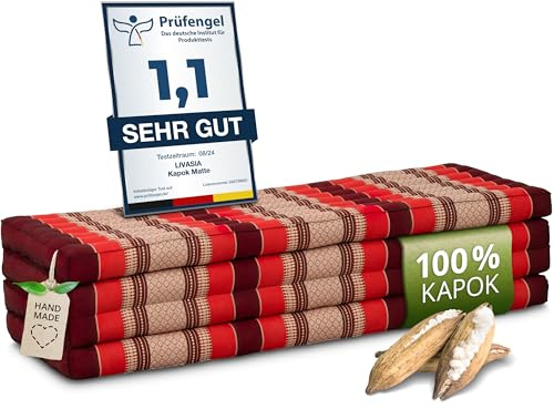 livasia Nachhaltige Klappmatratze Kapok XXL - 200x140x8cm - extrabreite Gästematratze, Faltbare Matratze doppel, ökologische Yogamatte, Gästebett klappbar, Liege Garten Balkon (Rubinrot)