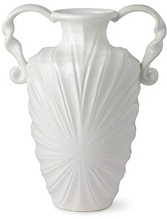 Hervit - Amphore aus Porzellan, Farbe Weiß, verziert mit drapierten Linien, 48 cm