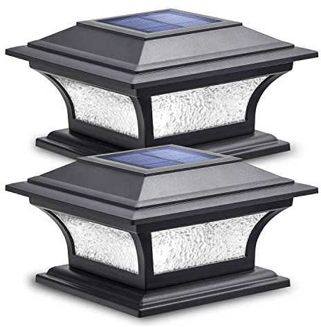 SIEDiNLAR Solar Post Lights Outdoor Glass LED Fence Cap Light 2 Modes for 4x4 5x5 6x6 Posts Deck Patio Garden Decoration Warm White/Cool White Lighting Black (2 Pack)