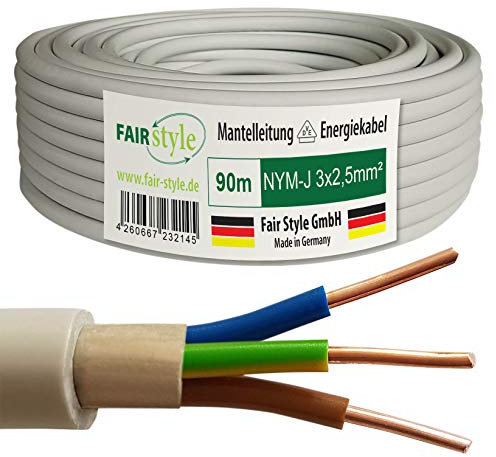 Fair Style 90m NYM-J 3x2,5 mm² Mantelleitung Feuchtraumkabel Elektrokabel Kupfer Made in Germany