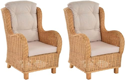 Krines Home Set/2 Exklusiver Lesesessel Birmingham bequem Rattansessel Rattanmöbel Set Sessel aus Rattan (Honig)