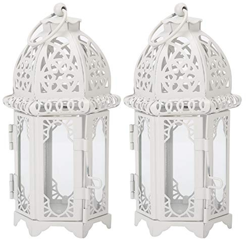 2 Stück Kerzenhalter Ornamente, Weiß Transparent Romantische Burg Eisen Kerzenständer Ornamente Vintage Hängende Kerze Halter für Party Home Hochzeit Esstisch