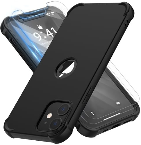 ORETECH für iPhone 12 Mini Hülle Silikon mit Schutzfolie,Schwarz | Militärschutz Stoßfest Kratzfest Handyhülle für iPhone 12 Mini, Vollständiger Kameraschutz, Vorne und Hinten Schutz Case