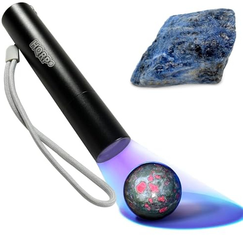 Flashlight for Fluorescence/Glowing Mineral Crystal Lightweight Powerful 3 Watt 365nm Blacklight w/Optical UV Filter Pocket Torch, USB Rechargeable (USB Cable Included) + Sodalite Rough (1PC)