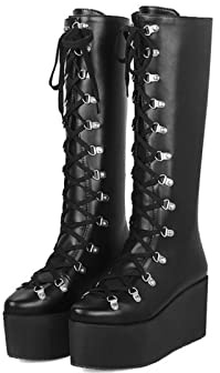 GAOword 8.5cm / 3,34 Zoll High Heels Plattformstiefel Sexy Elegante Damen Nachtclub Stiefel High Knie High Tube Pole Dance Boots,Schwarz,48 EU