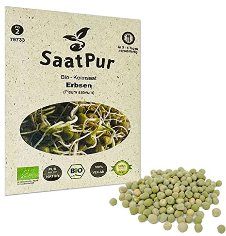 Bio Sprossen Samen Erbsen mit Ranken - 100% Bio Keimsprossen - Microgreens mit hoher Keimkraft - Sprossensamen für Sprossenglas & Keimschale - Lebensmittel Qualität