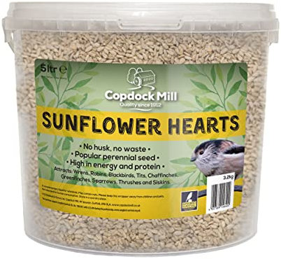 Copdock Mill Sunflower Hearts Bird Food 3.2kg / 5L Tub – No Mess Sunflower Hearts for Wild Birds – Bird Seed Suitable for Sunflower Seeds Feeders & Bird Tables