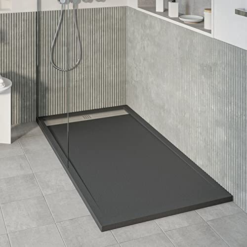 KOES - Kunstharz-Duschwanne Modell VOIGA – 80x100 – Schwarz RAL 9005