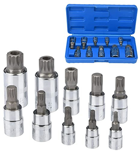 Nutmanel Juego de 10 pezzi llaves de vaso con puntas multidientes XZN,M4 / M5 / M6 / M8 / M9 / M10 / M12 / M14 / M16 / M18