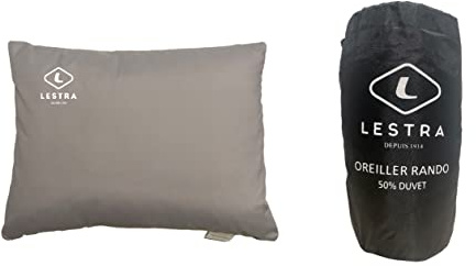 Lestra Outdoor – Oreiller Rando – Coussin de Randonnée Compressible – Léger & Confortable – 50% Duvet de Canard – 45 x 35 – 260 g Gris Taille Unique - Fabrication Française