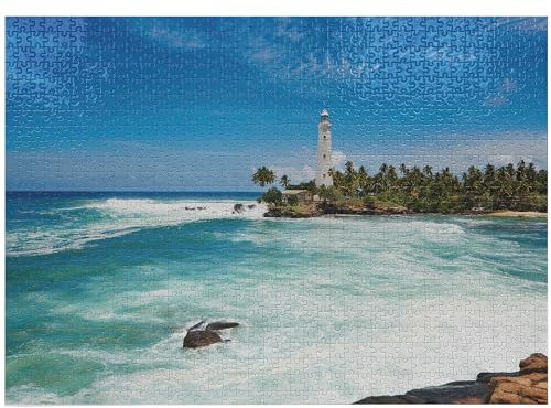 ABAKUHAUS Leuchtturm Puzzle, Palms Beach Seaside, Heirloom-Qualität lustige Aktivität für die Familie langlebiger Karton, 1000 Stücke, Blau Weiß Grün