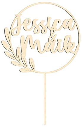 Cake Topper personalisiert mit Namen - Naturholz Dekoaccessoire Kuchen Torte, Größe: 20 cm, Material: Birke Multiplex