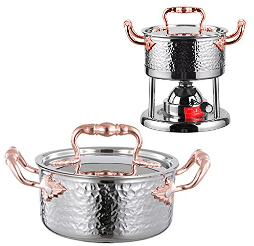 Shabu-Shabu Chinese Hot Pot 2L Set scaldavivande in acciaio inossidabile Scaldavivande con coperchio in vetro e fornello per piano cottura a induzione fornello a gas/Rose Gold