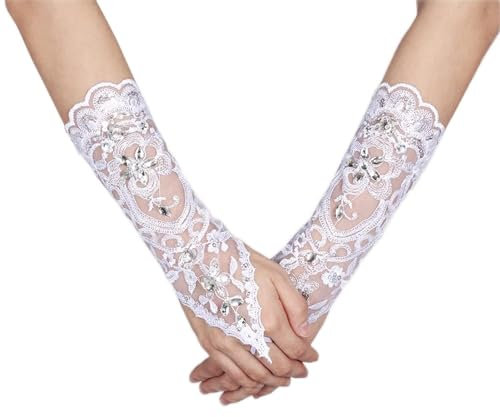 Vintage Syle Elfenbein Weiße Spitze Braut Braut Strass Sexy Fingerlose Handschuhe Hochzeit Zubehör,Hochzeit Spitze Handschuhe, Spitze Fingerlose Strass Braut Handschuhe für Hochzeit(elfenbein)