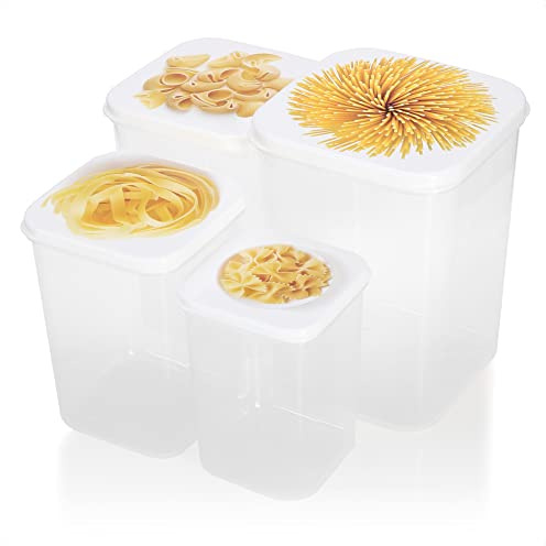 com-four® set di barattoli da 4 pezzi con coperchio - conservazione per alimenti - pasta, muesli, frutta, verdura, snack - barattolo sfuso (4 parti - pasta)