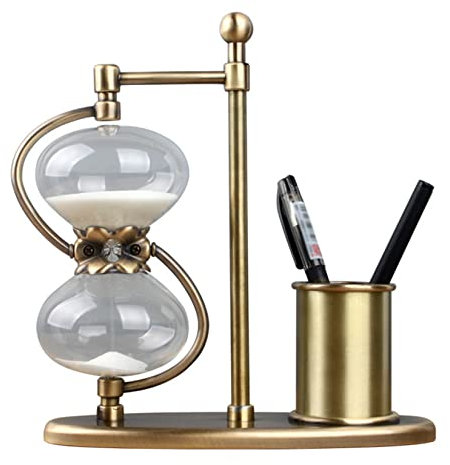 Jiawinng Sanduhr Mit Messing Stifthalter, Antike Sanduhr, Vintage Rotierende Sanduhr, Einzigartige Glas Sanduhr Hochzeit Home Schreibtisch Büro Klassenzimmer Dekor,30min