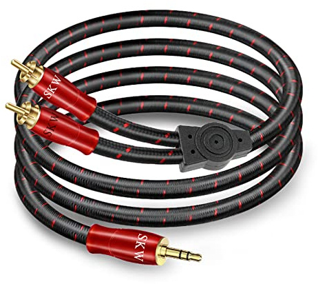 SKW Câble jack 3,5 mm vers 2RCA, cuivre OFC - Câble doublement blindé RCA vers jack pour connecter un smartphone, une tablette ou un PC à un amplificateur HiFi (1M, rouge)