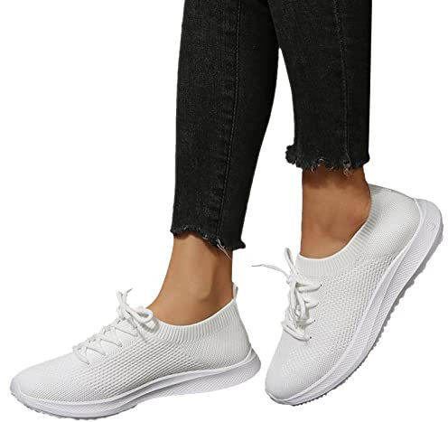 Weiße Sneaker Damen Plateau Weiße Turnschuhe Damen Freizeit Trainer Fitness Laufschuhe Frauen Leichte Sportschuhe Rot Wanderschuhe Schnürschuhe für Jogging Fitness Camper