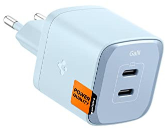 Spigen GaN III 452 Total 45W 2 Ports Double USB C Chargeur Mural PD PPS Bloc de Charge Adaptateur Compatible avec iPhone 14 Plus Pro Max 13 12 Mini iPad Air Pro Galaxy S23/S22 Note 20 Pixel et Plus